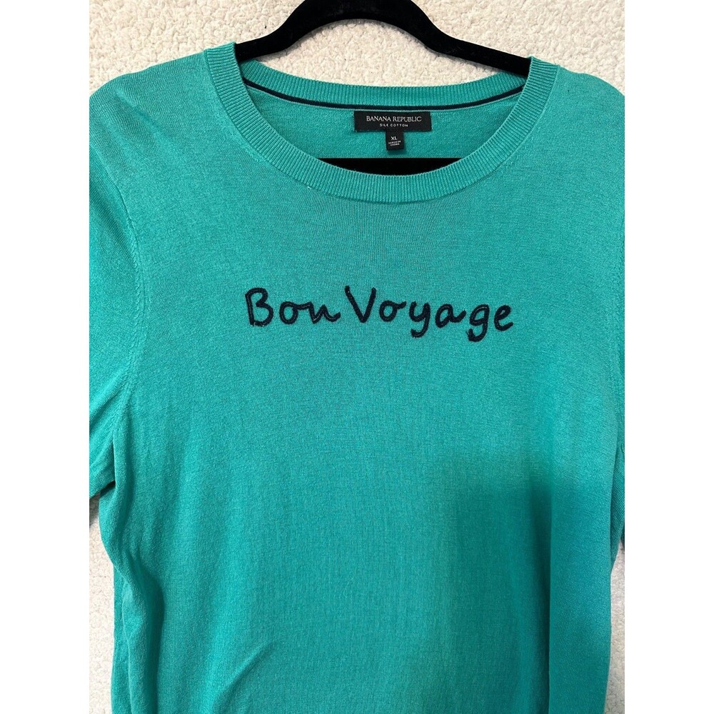 Banana Republic Sweater Womens XL Green Bon Voyage Silk Cotton Crew Neck - Picture 2 of 10